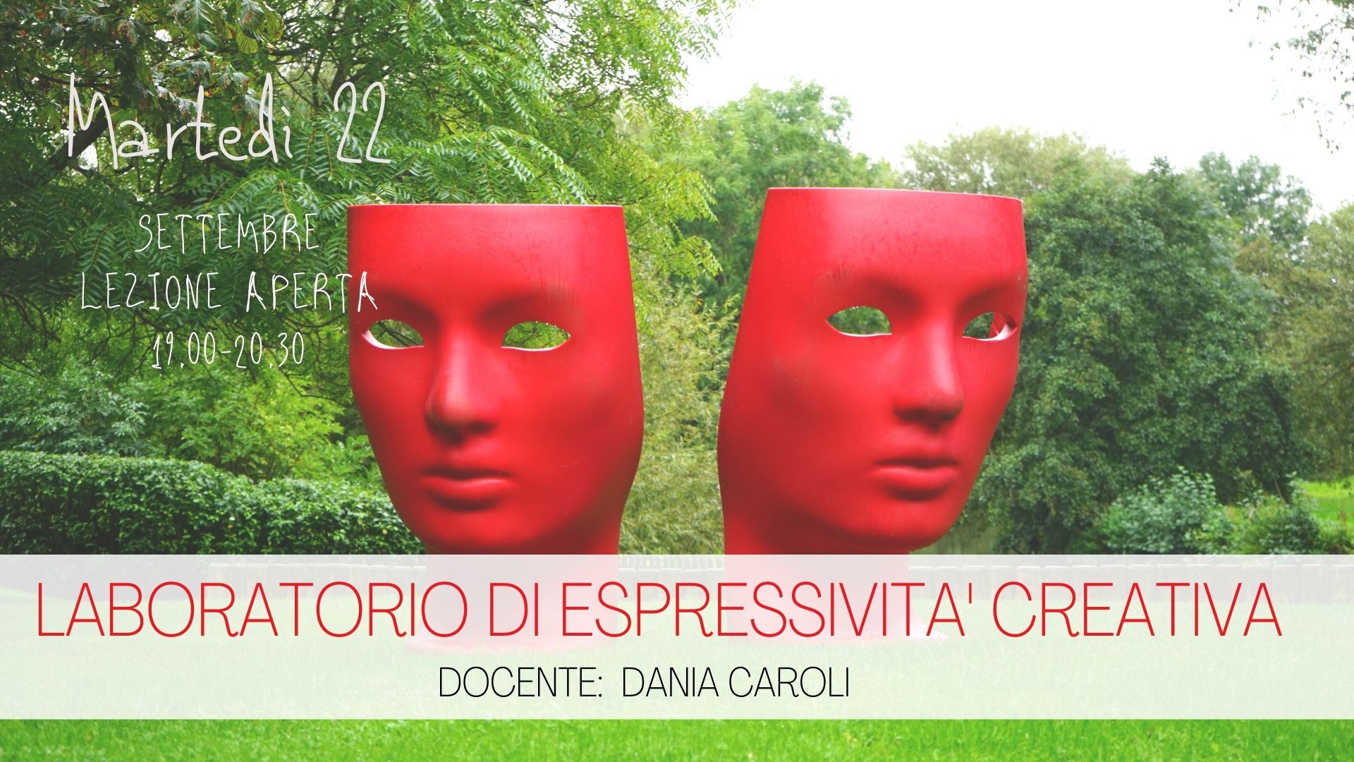 Il Laboratorio condotto dalla Teatroterapeuta DANIA CAROLI nasce per creare un momento di pausa dove ri-trovare se stessi, attraverso l’uso libero e spontaneo della propria creatività, per creare un luogo privato e personale rigenerante.